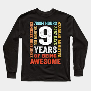 9th Birthday 9 Years Old Vintage Retro 108 Months Boy Girl Long Sleeve T-Shirt